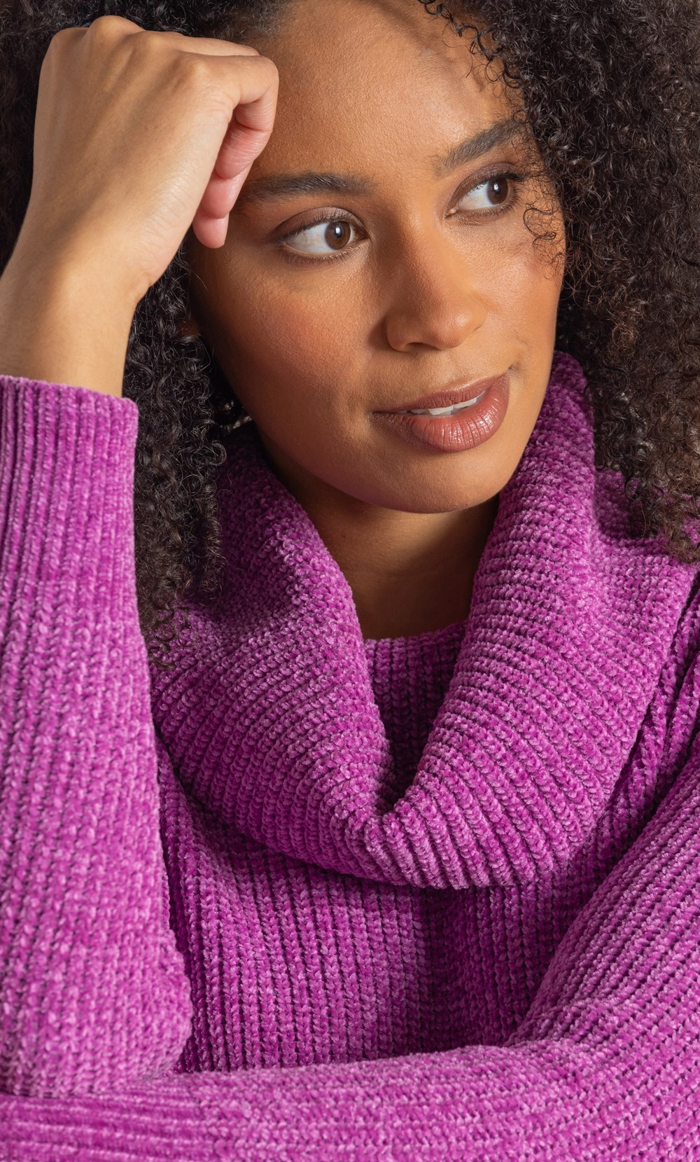 Cowl Neck Long Sleeve Chenille Jumper in Pink Klass