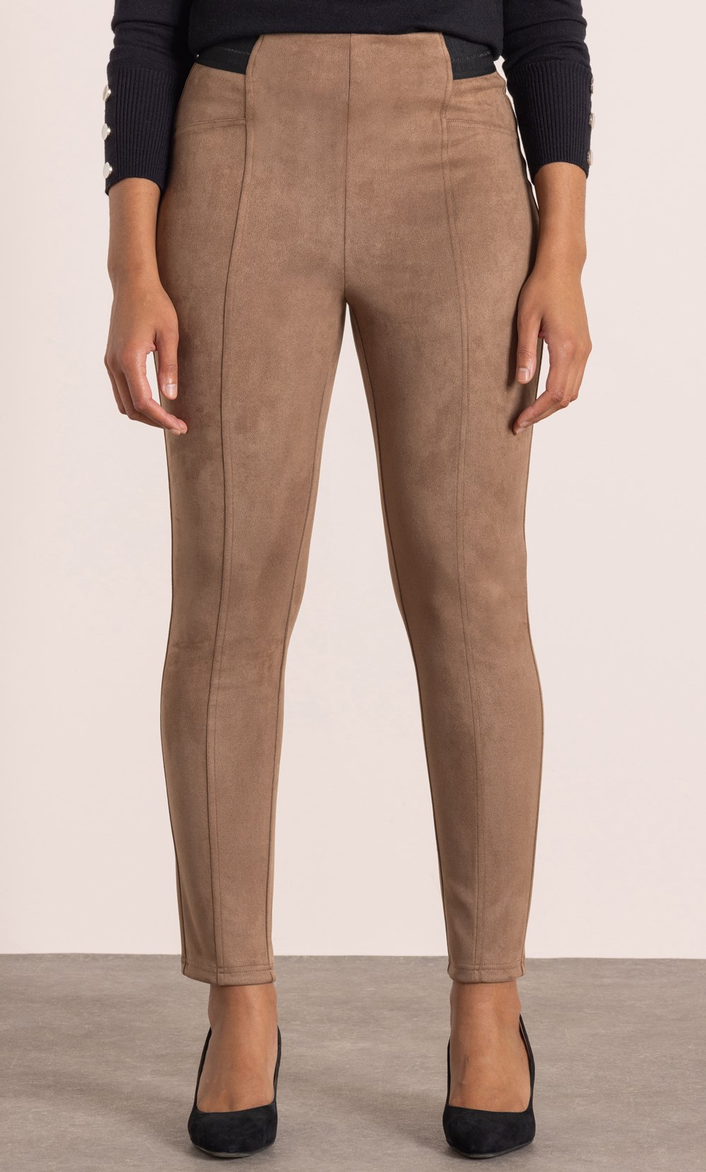 Slim Leg Pull On Suedette Trousers