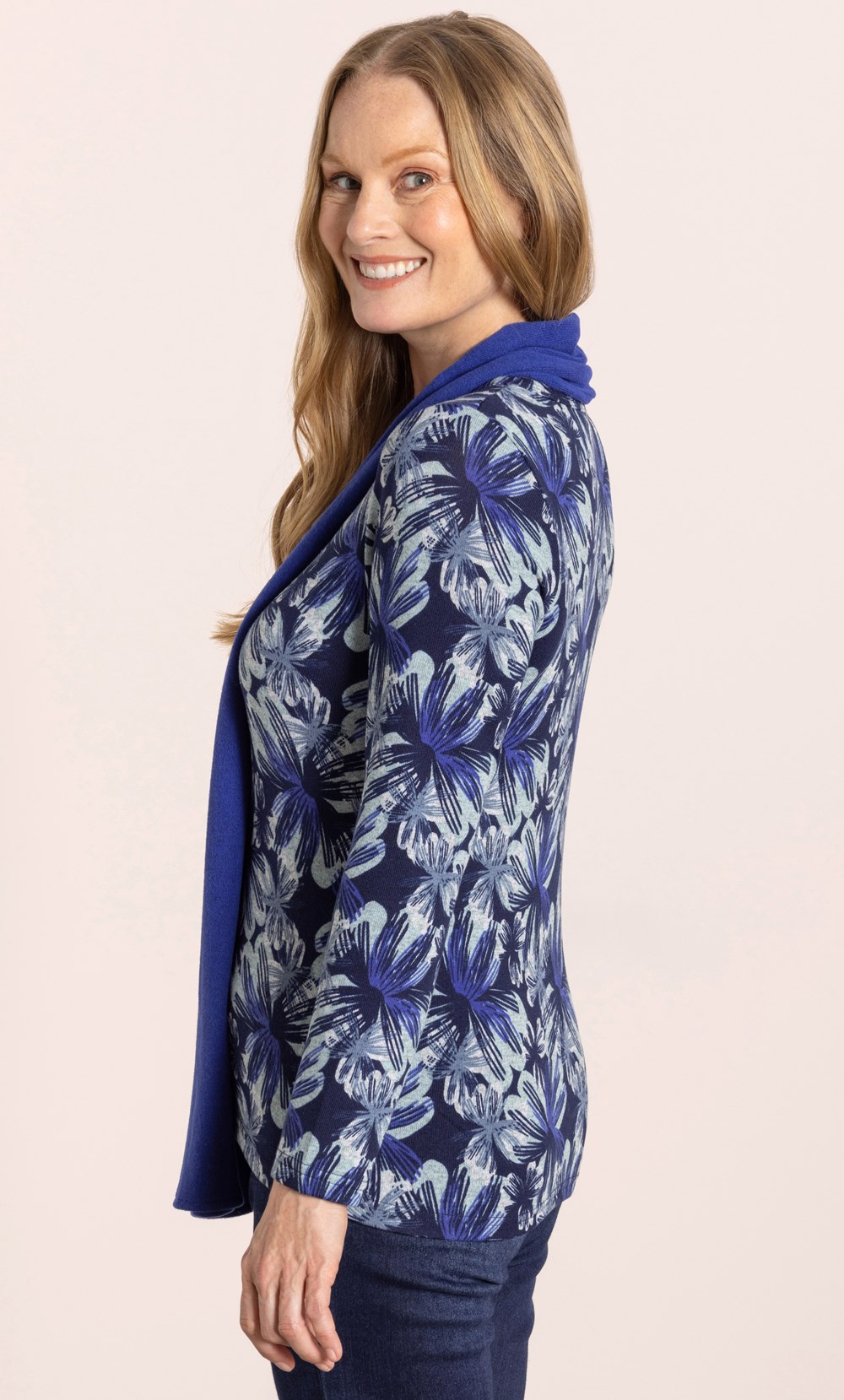 Anna Rose Floral Printed Brushed Knit Top With Scarf