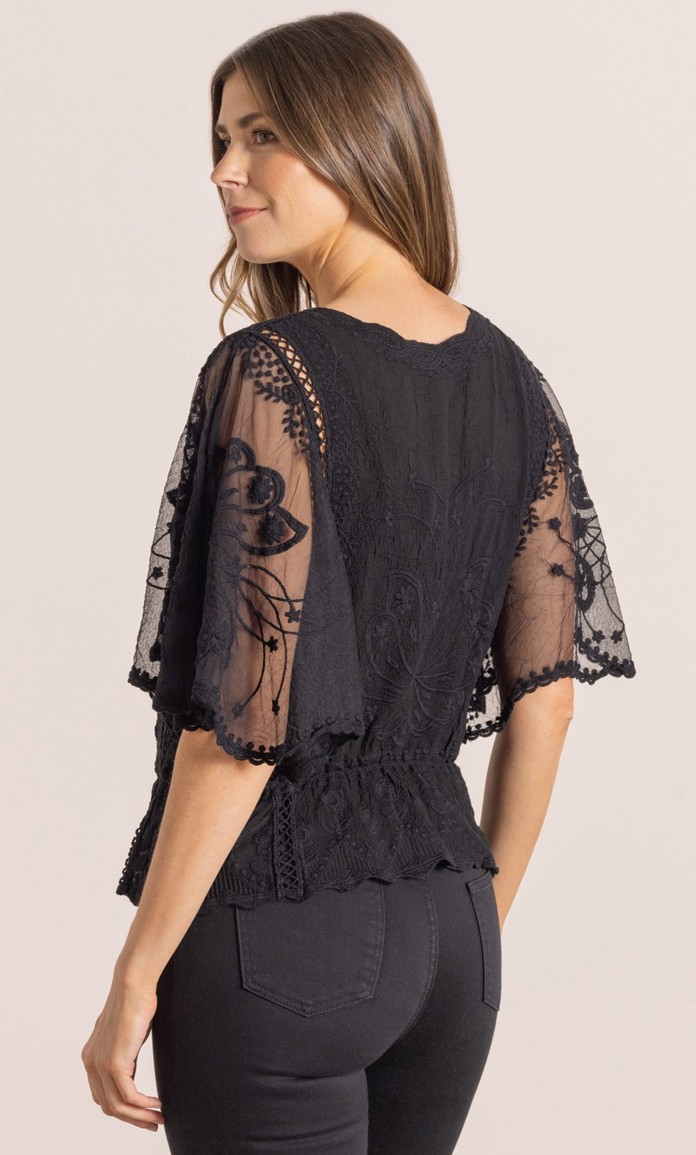 Embroidered Cape Sleeve Lace Top