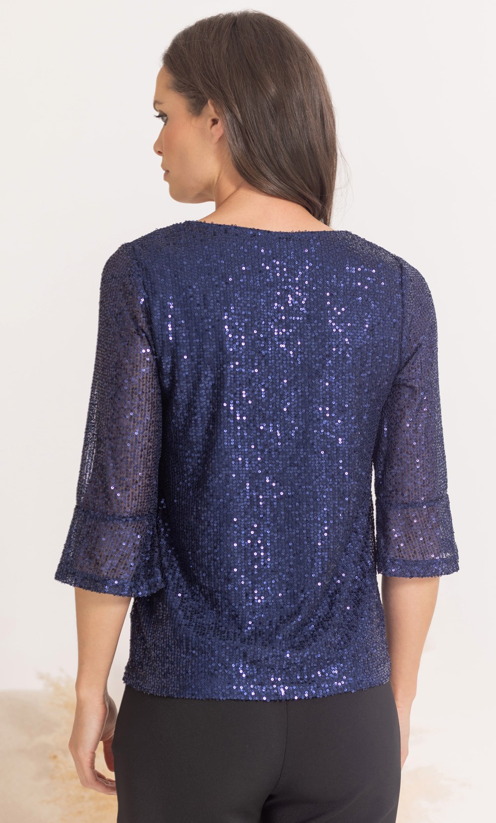 Sequin Mesh Flare Cuff Top