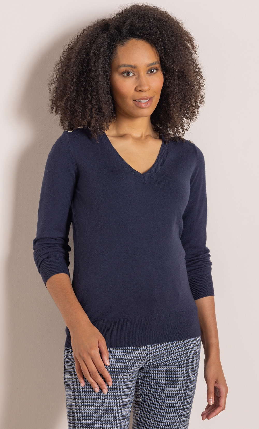 V Neck Stud Trim Jumper