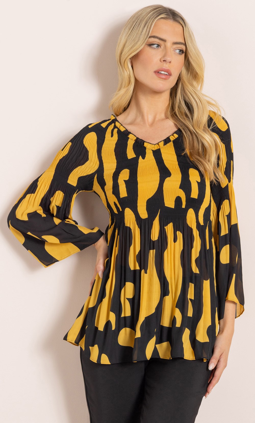 Abstract Print Pleated Top