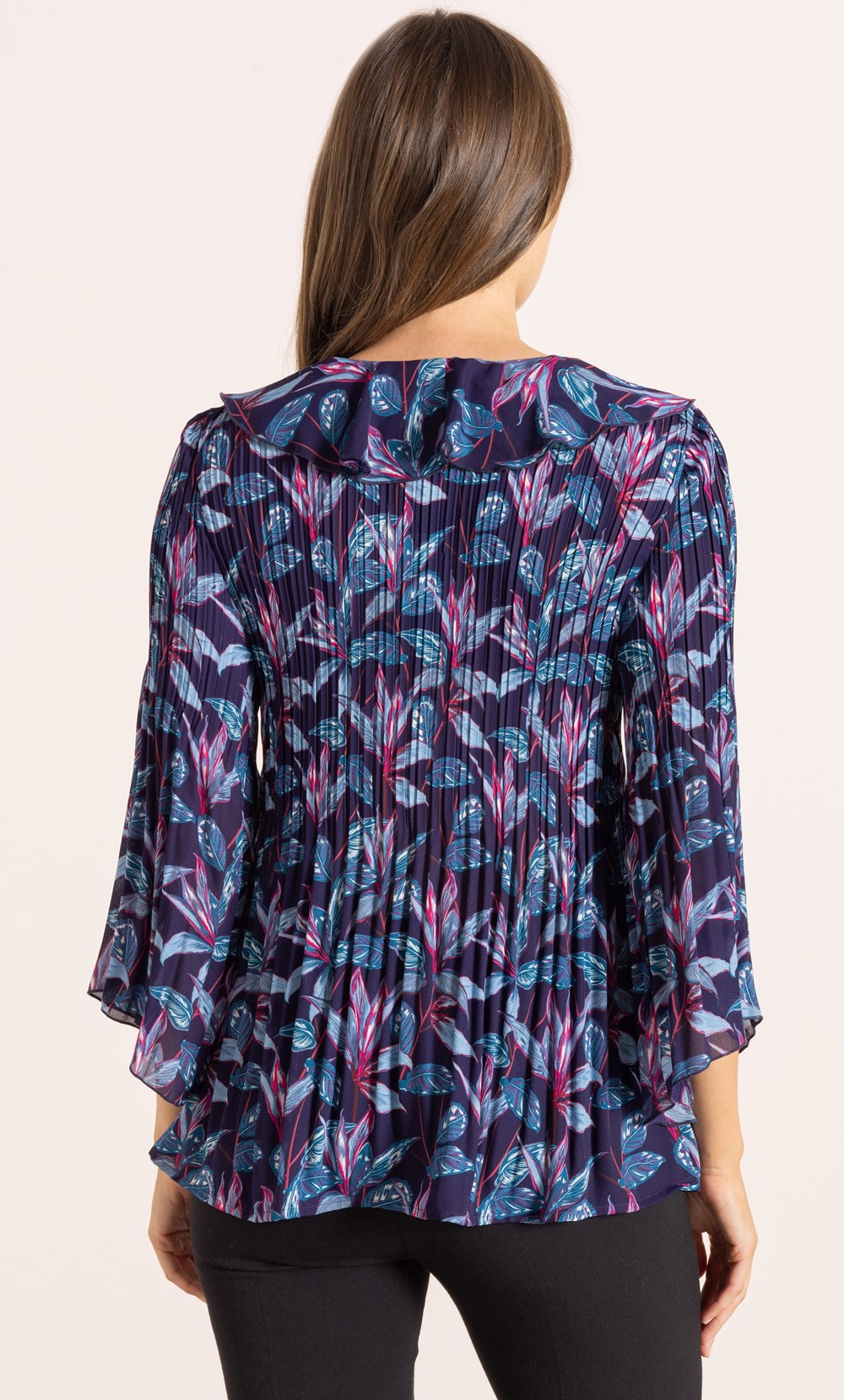 Pleated Botanical Printed Frill Top