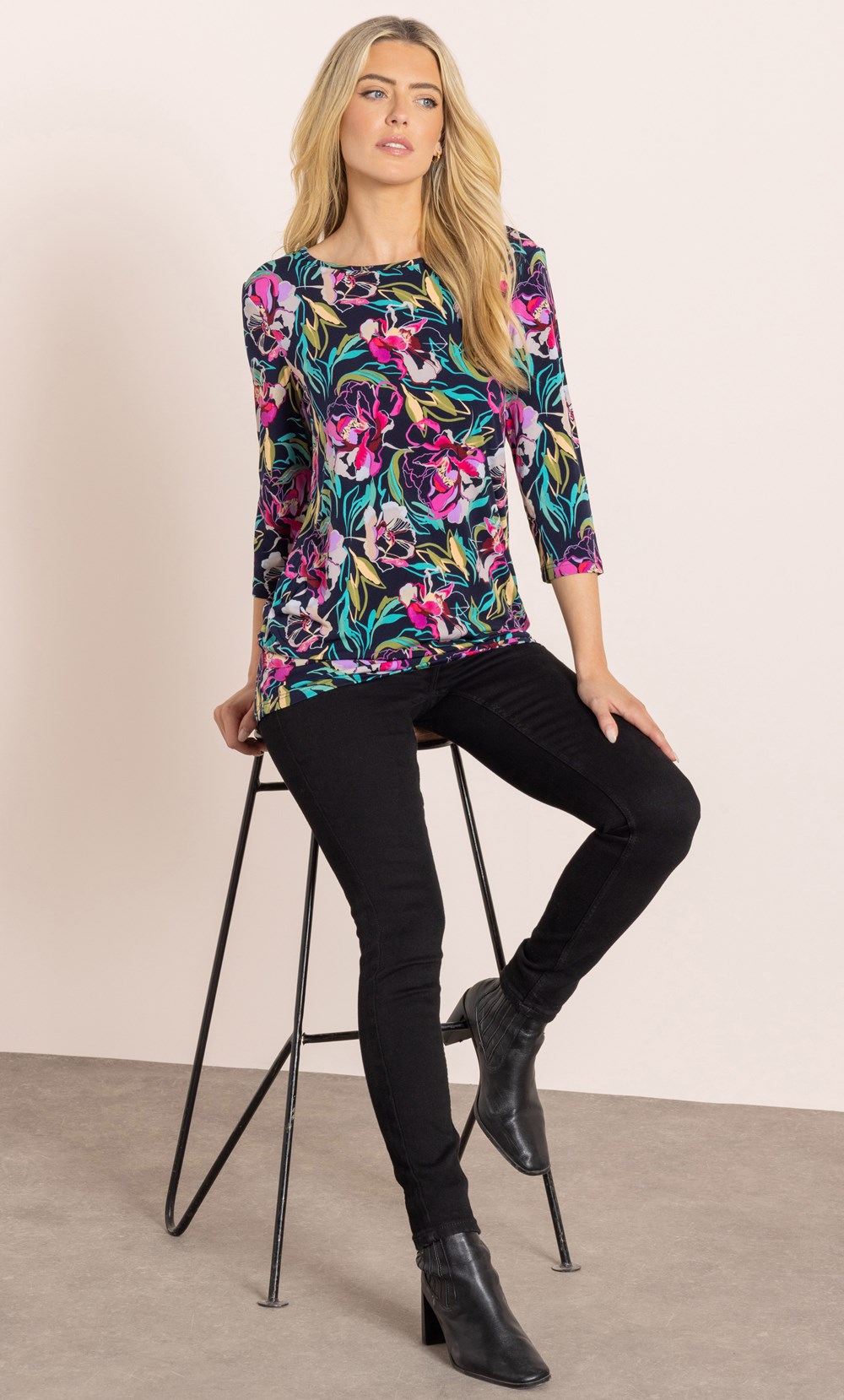 Garden Print Ruched Tunic Top