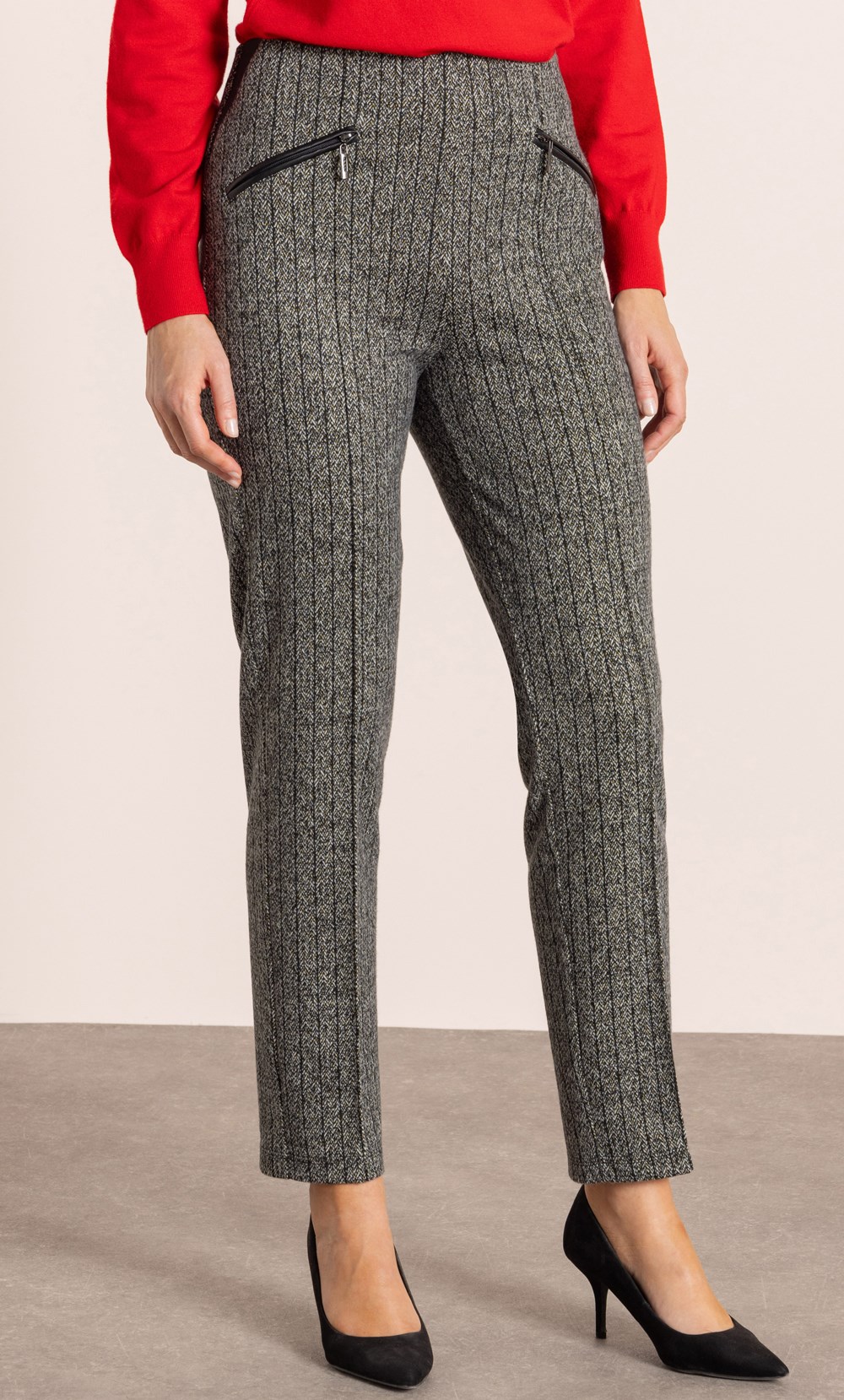 Pull On Striped Straight Leg Trousers