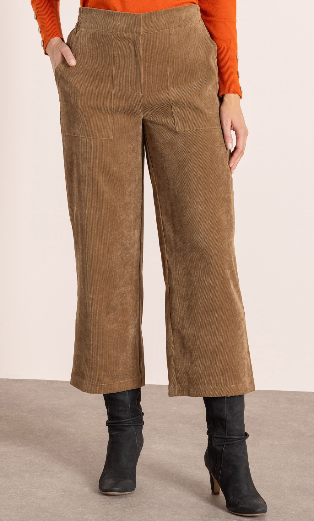 Wide Leg Cord Cropped Trousers