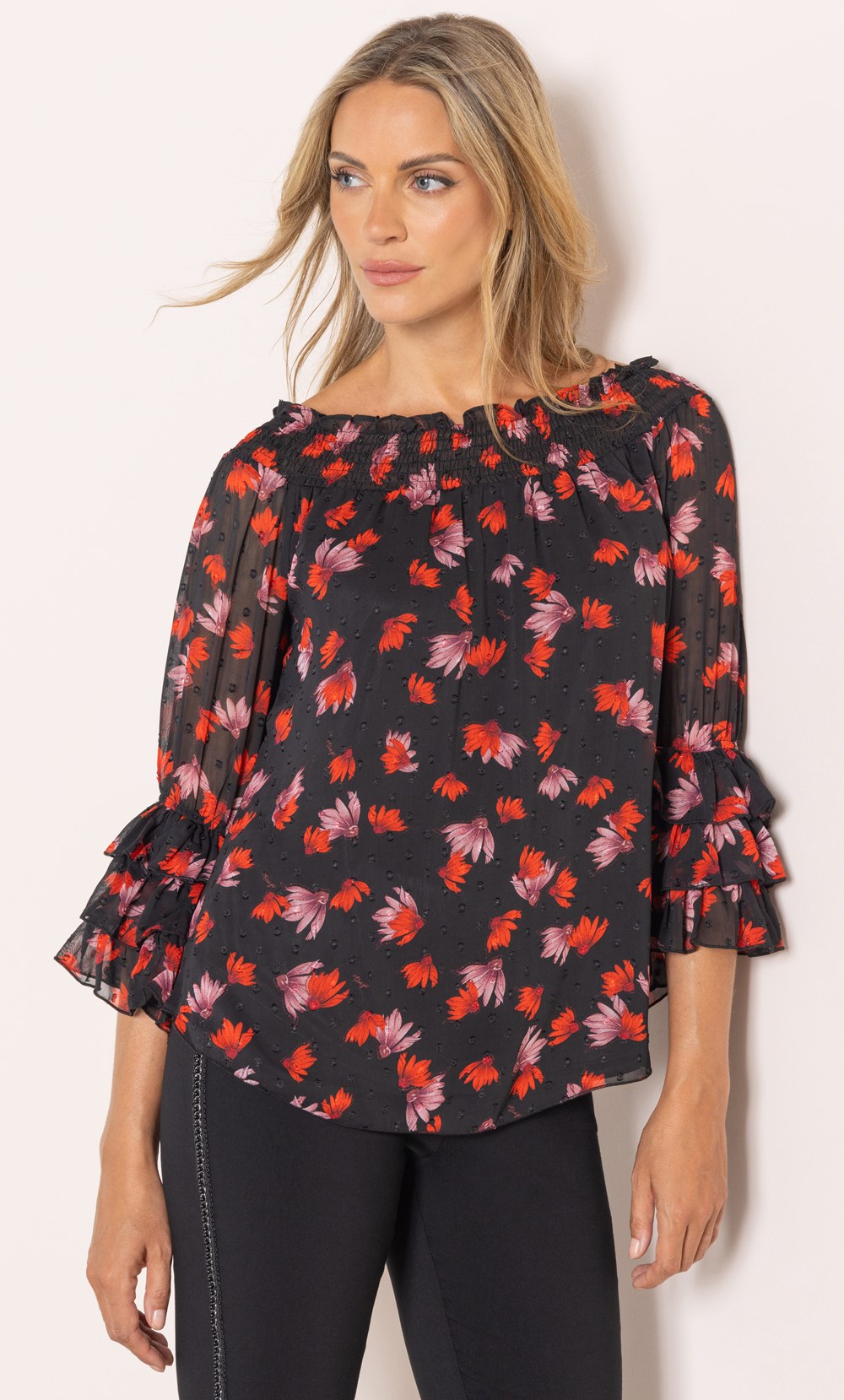 Floral Printed Shirred Neck Top