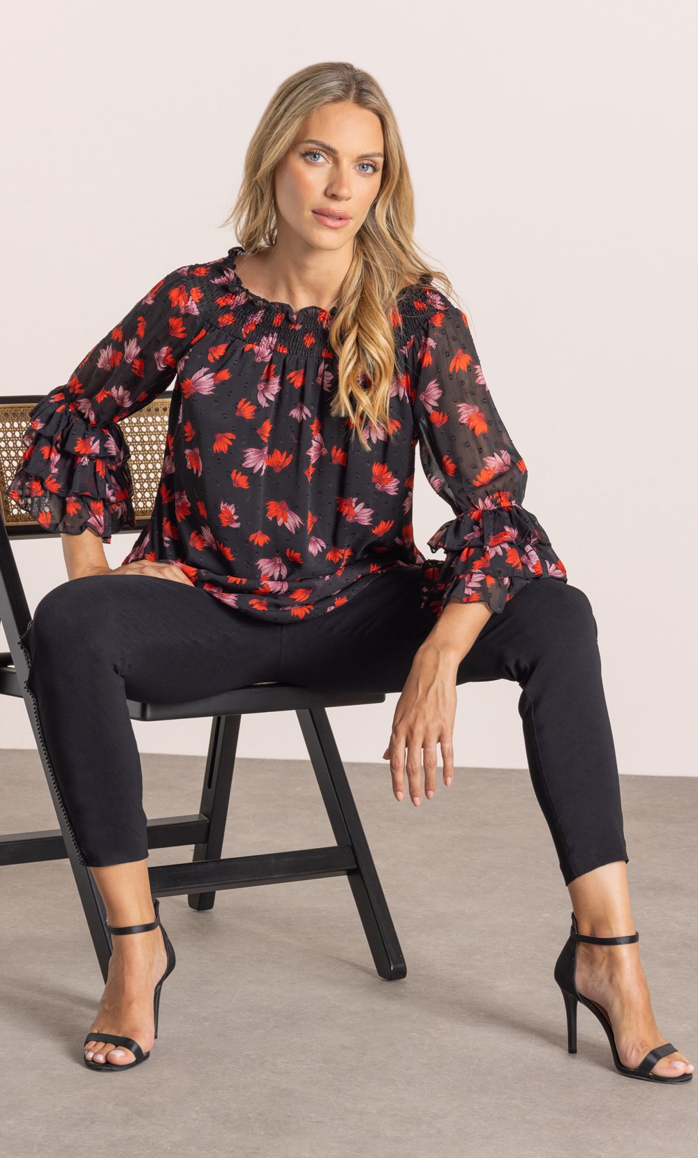 Floral Printed Shirred Neck Top