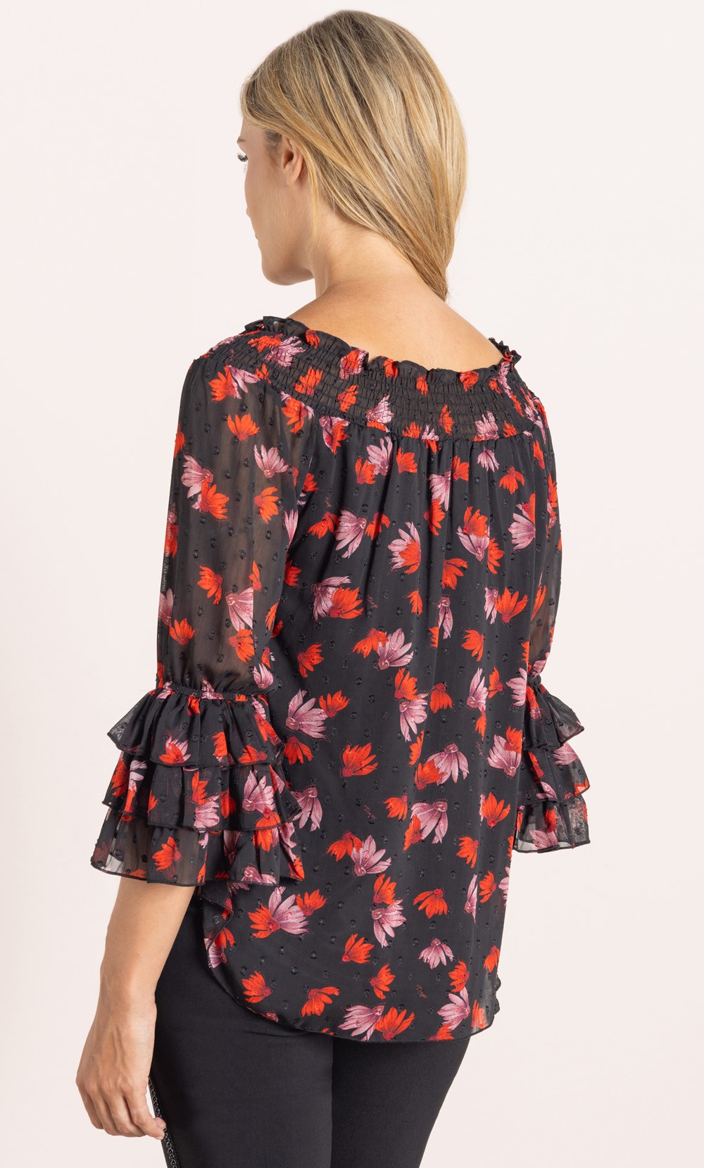 Floral Printed Shirred Neck Top