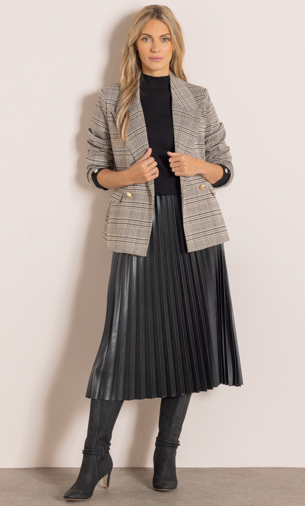 Faux Leather Pleated Midi Skirt