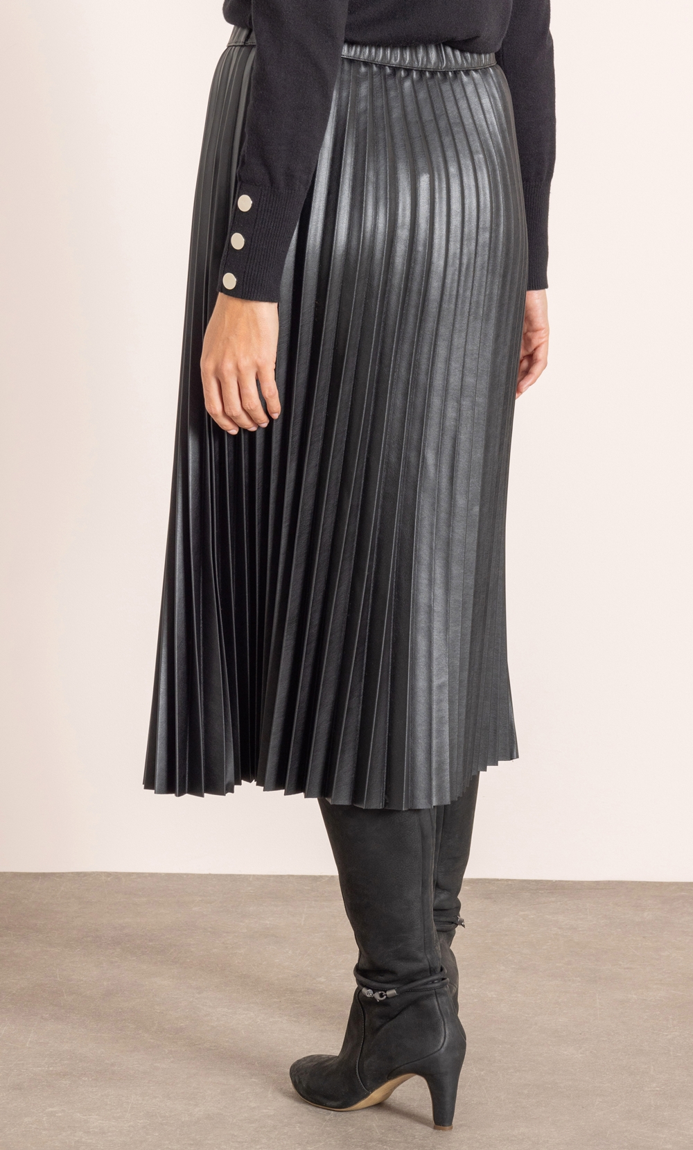 Faux Leather Pleated Midi Skirt