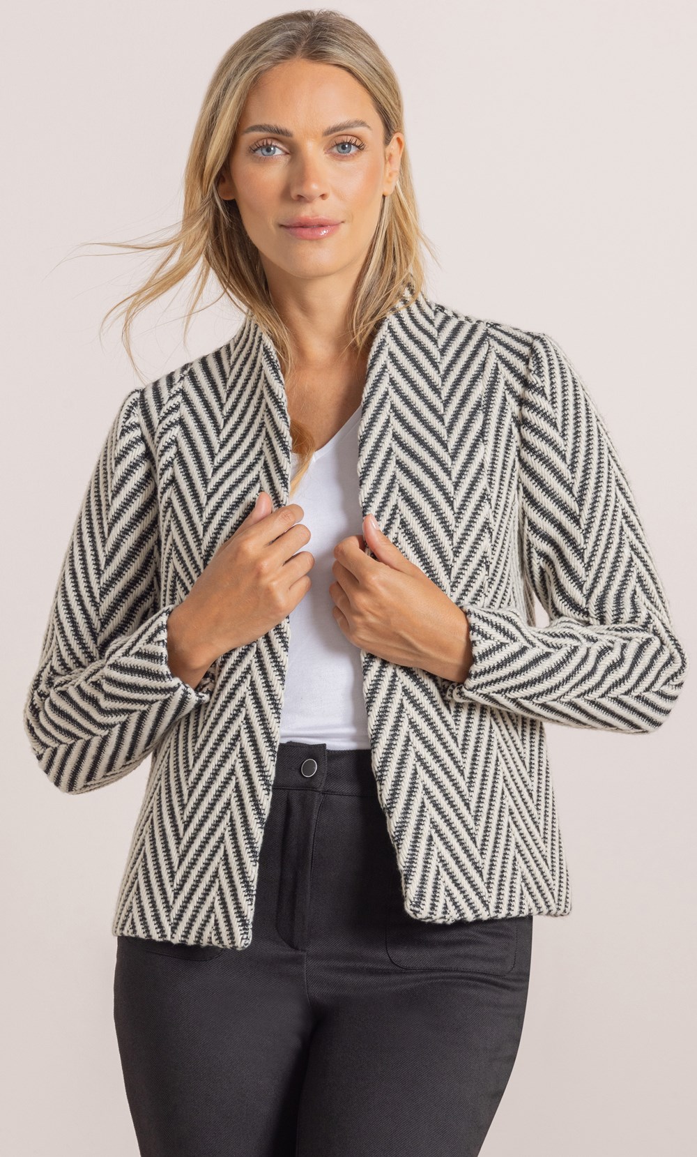 Herringbone Edge To Edge Jacket in Black Klass