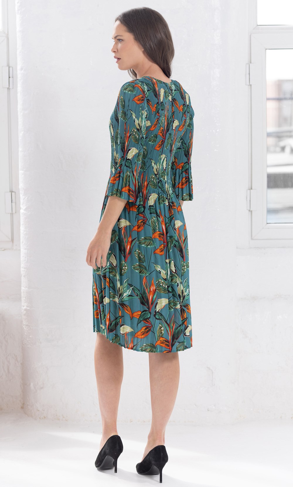 Botanical Print Pleated Dress