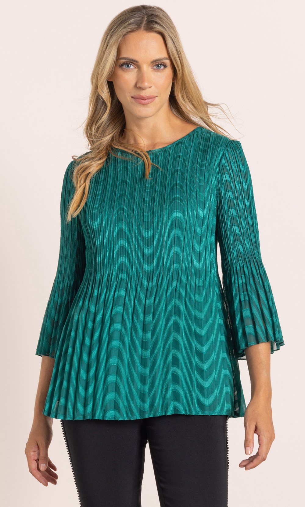 Pleated Flare Bell Sleeve Top