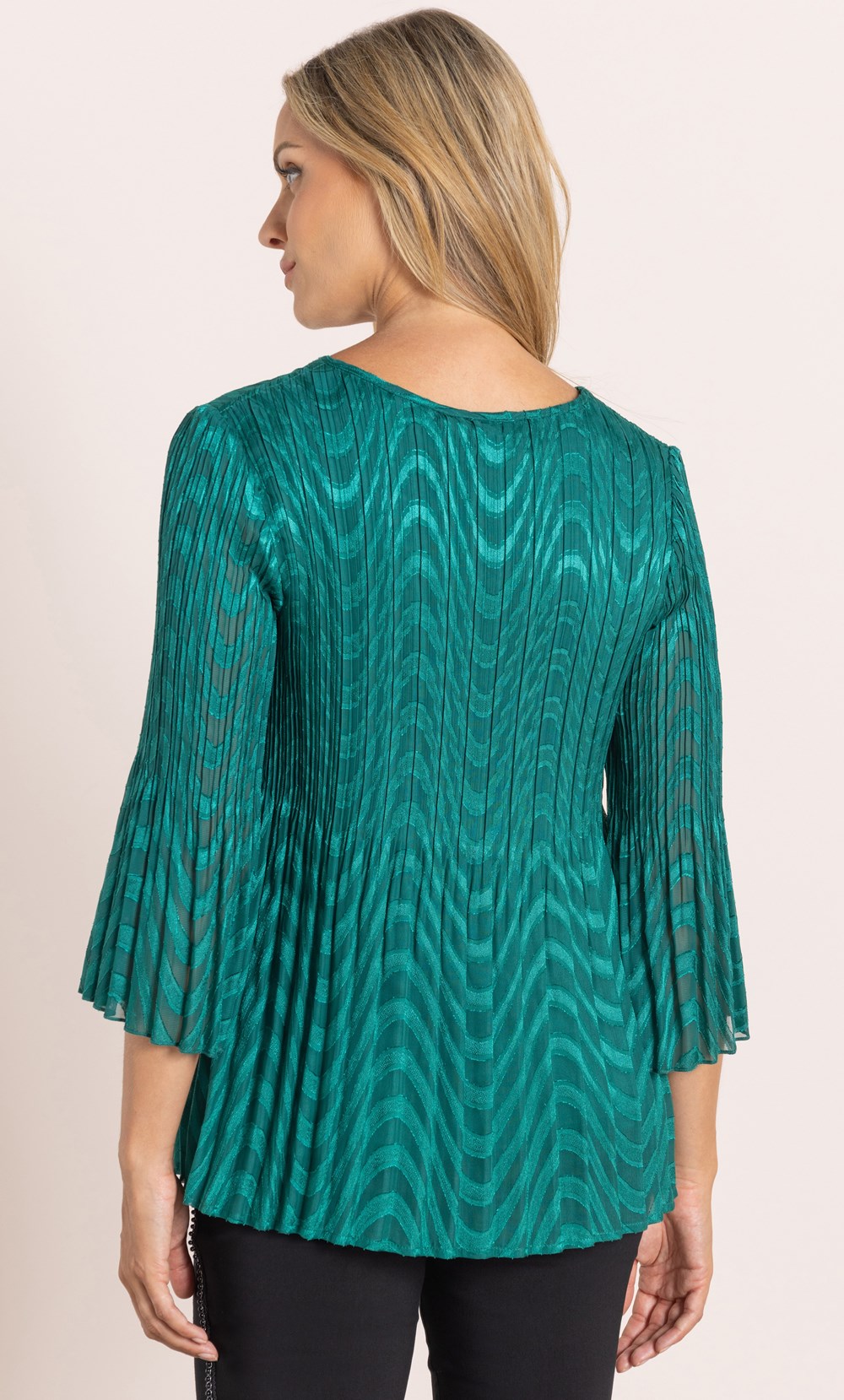 Pleated Flare Bell Sleeve Top