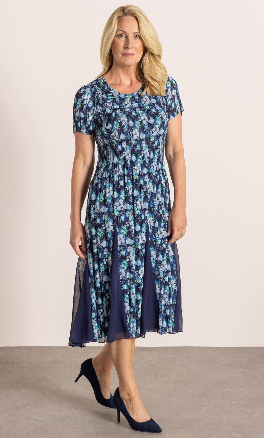 Anna Rose Pleated Floral Print Midi Dress