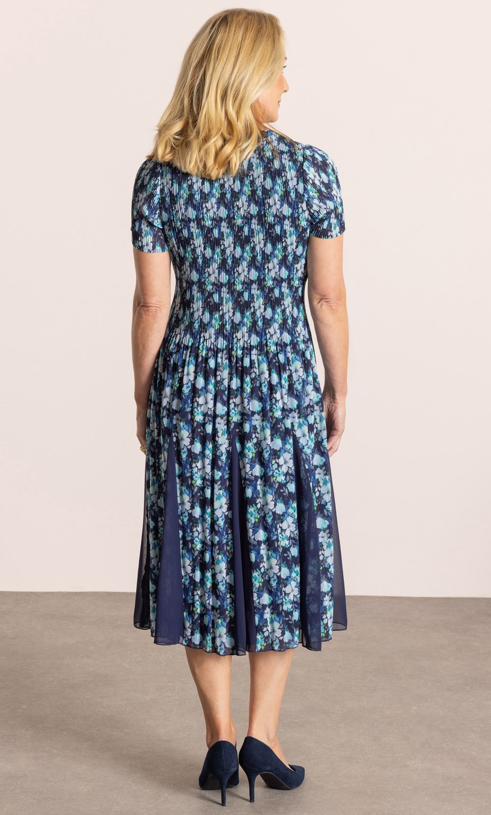 Anna Rose Pleated Floral Print Midi Dress