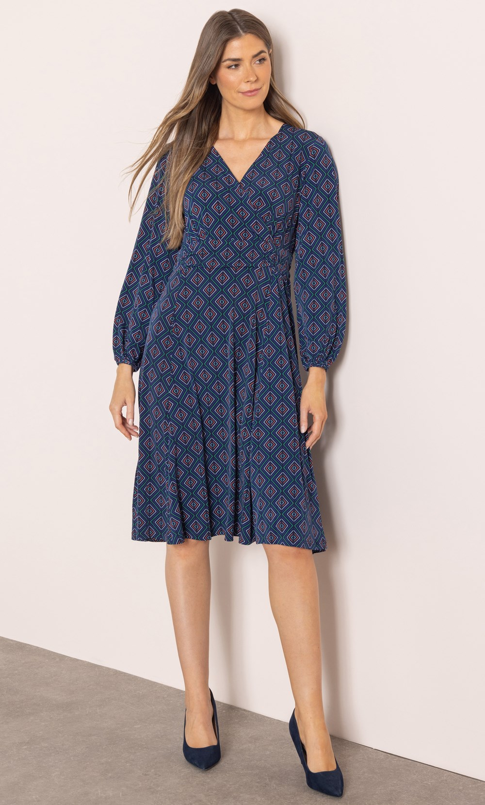 Geometric Printed Long Sleeve Dress