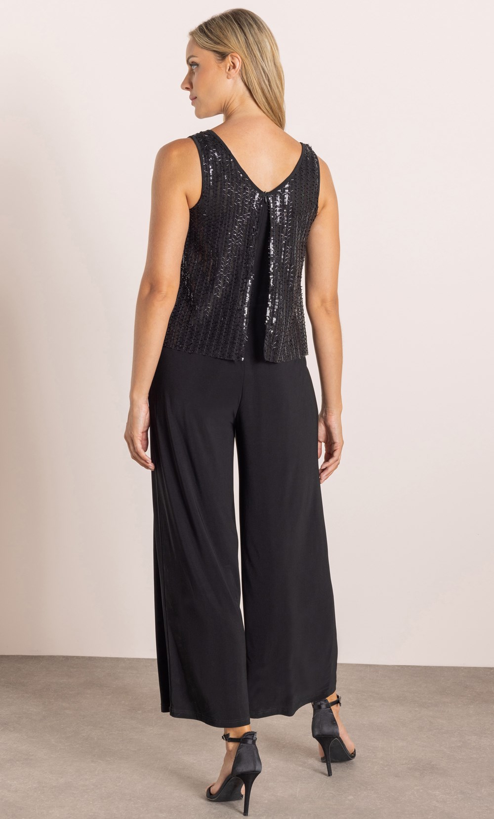 Sequin And Beaded Top Wide Leg Jumpsuit