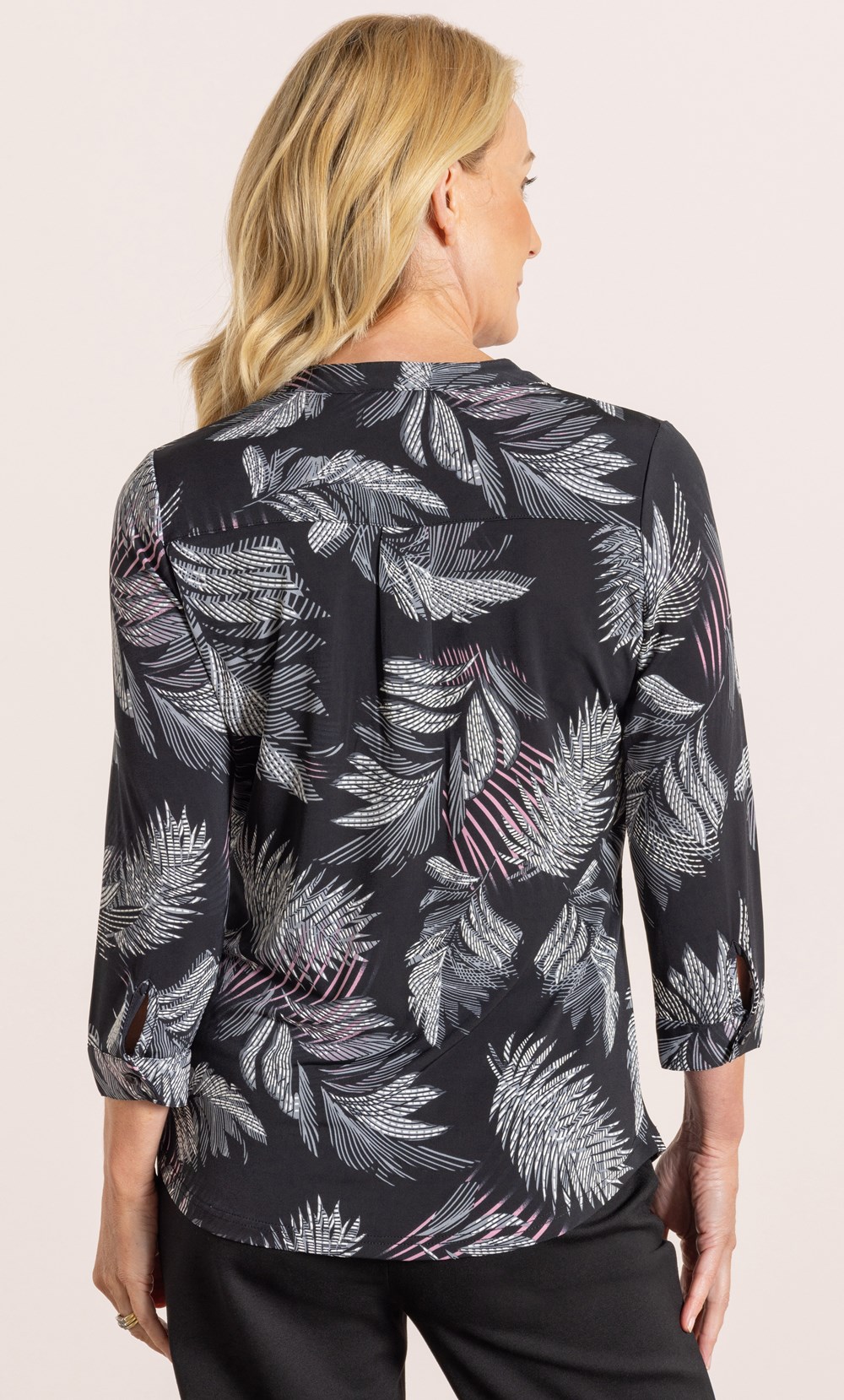 Anna Rose Textured Leaf Printed Jersey Top