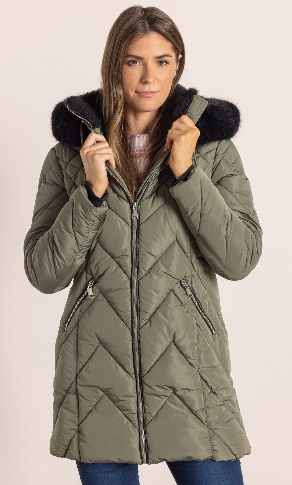 Faux Fur Trimmed Padded Coat