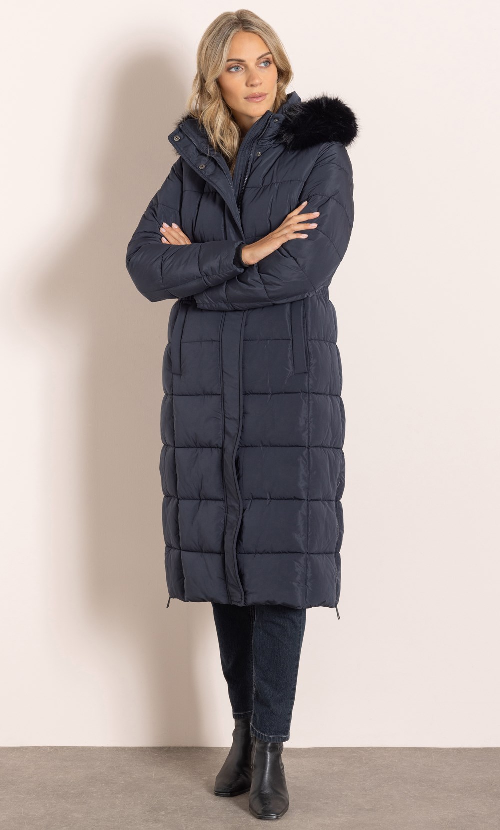 Longline Faux Fur Trim Puffer Coat