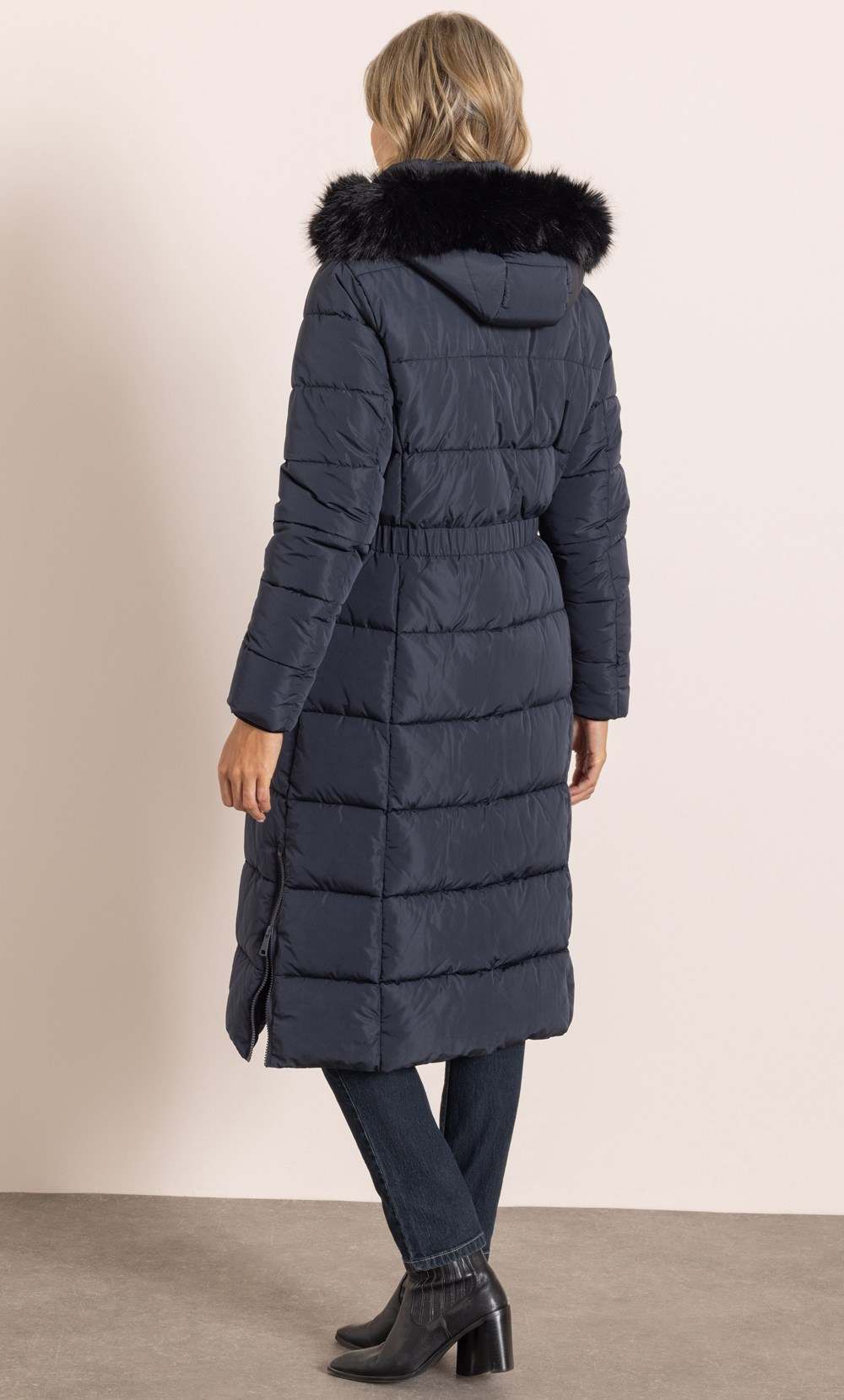 Longline Faux Fur Trim Puffer Coat