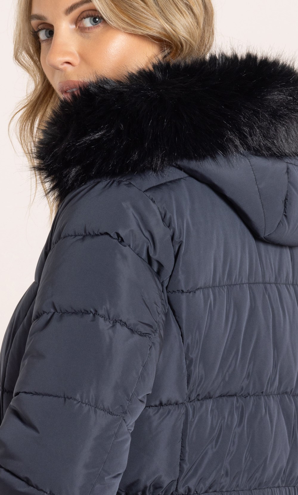 Longline Faux Fur Trim Puffer Coat