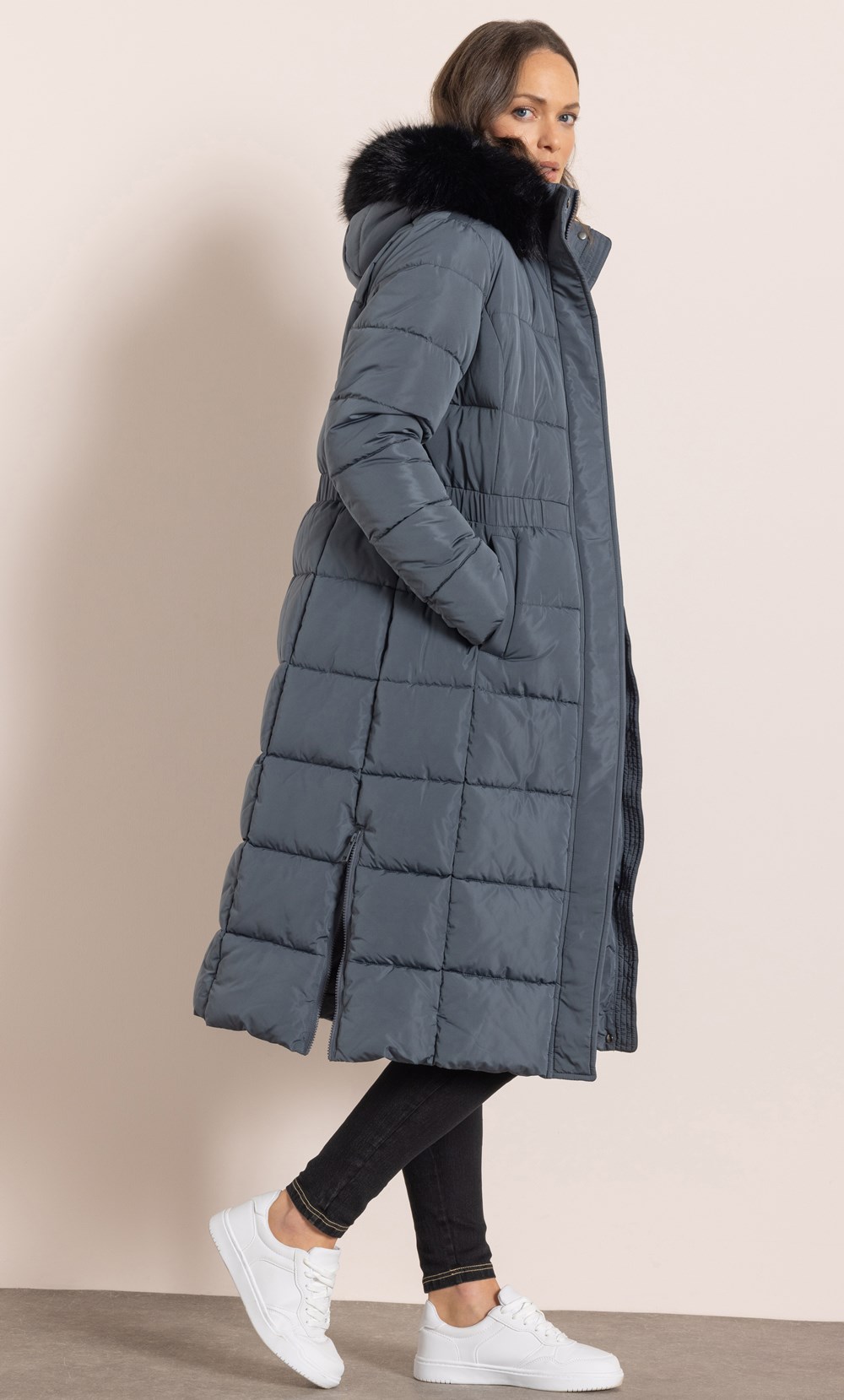 Longline Faux Fur Trim Puffer Coat