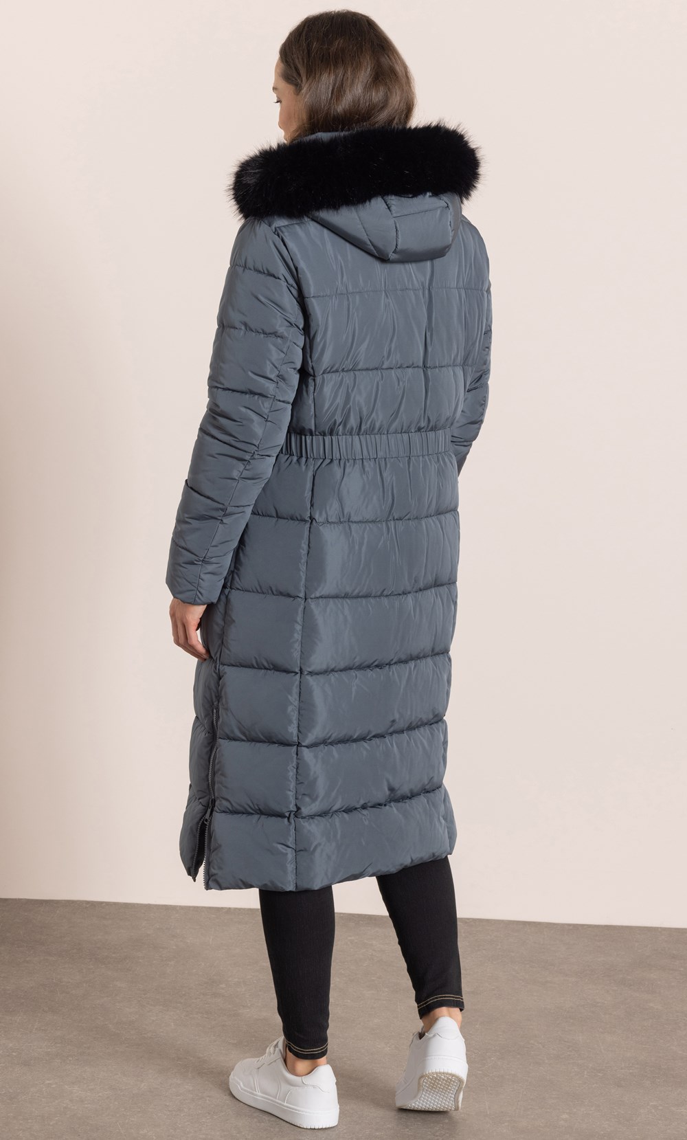 Longline Faux Fur Trim Puffer Coat