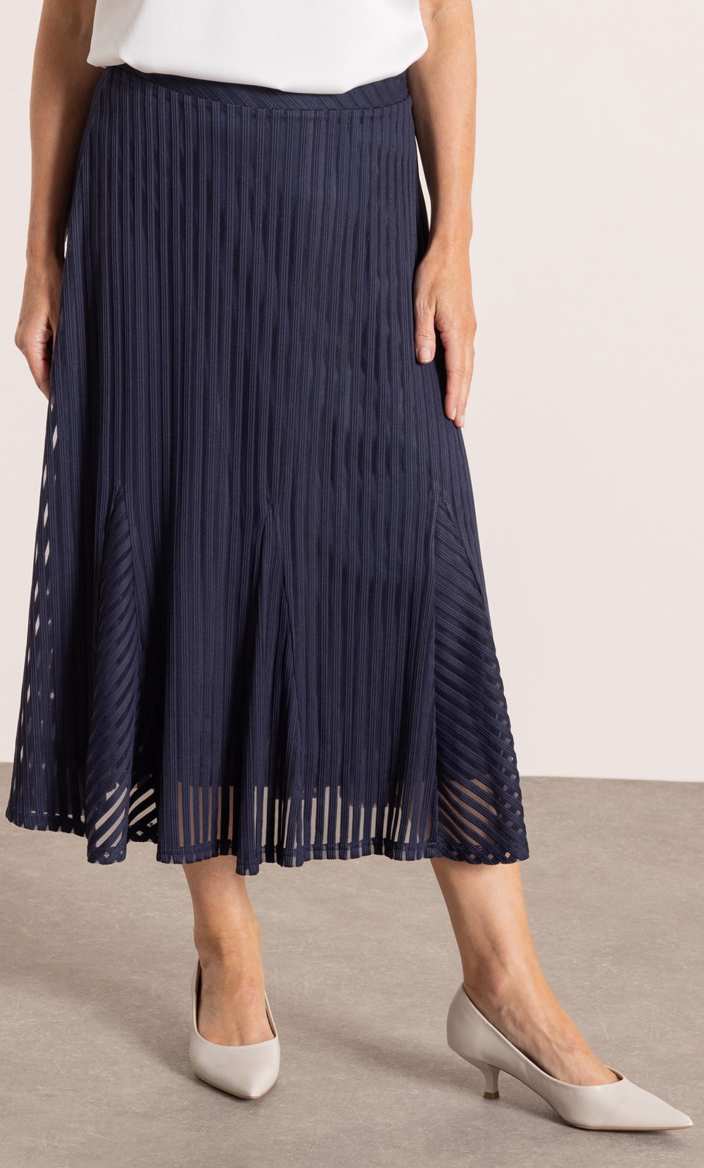 Anna Rose Striped Mesh Midi Skirt