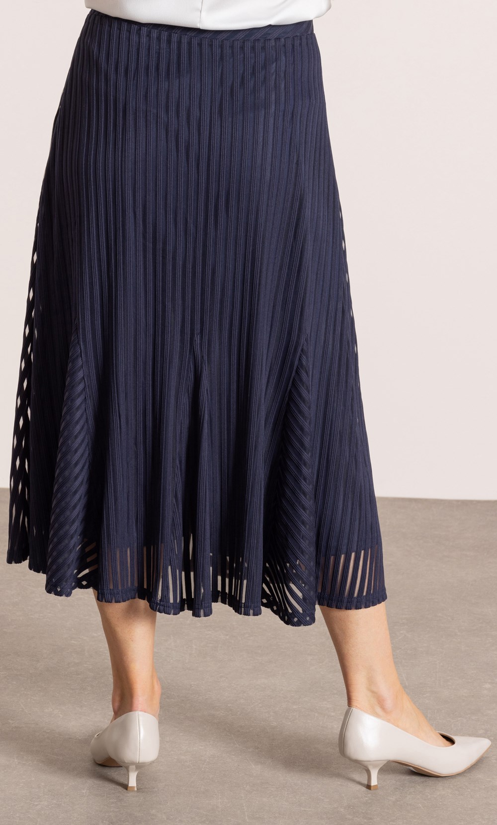 Anna Rose Striped Mesh Midi Skirt