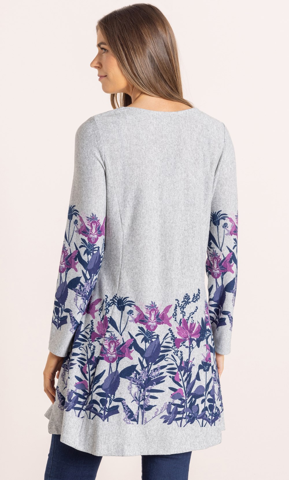 Garden Border Print Brushed Knit Tunic Top