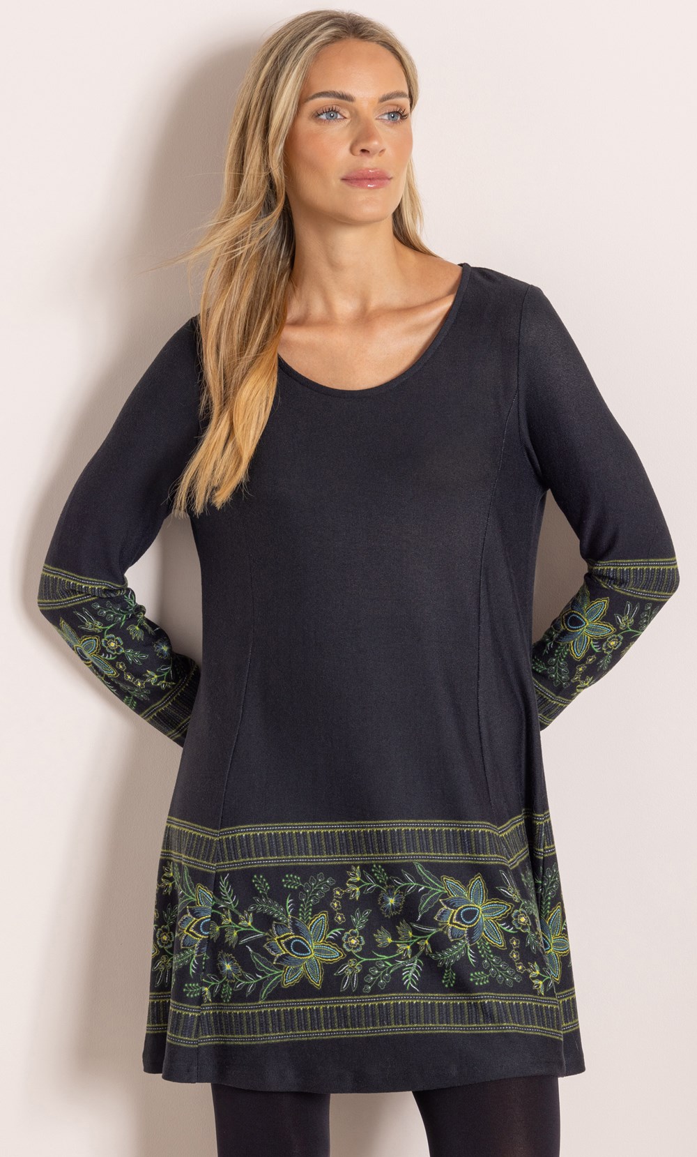 Botanical Border Print Brushed Knit Tunic