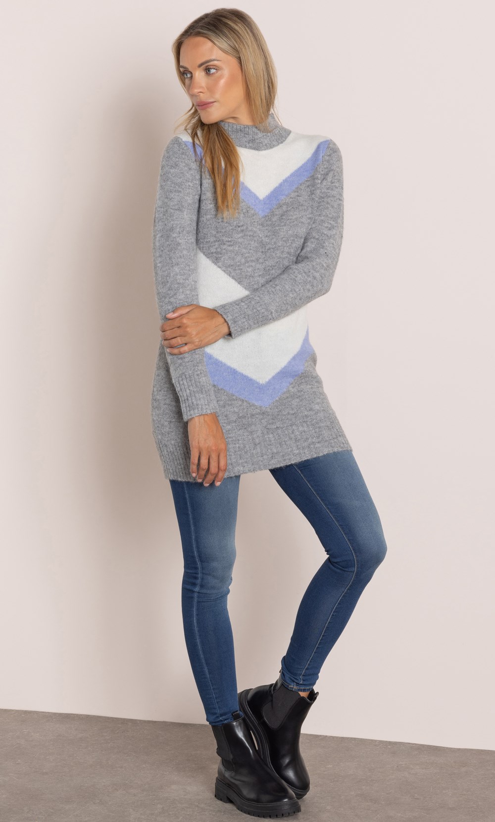 Chevron Colour Block Knitted Tunic Top