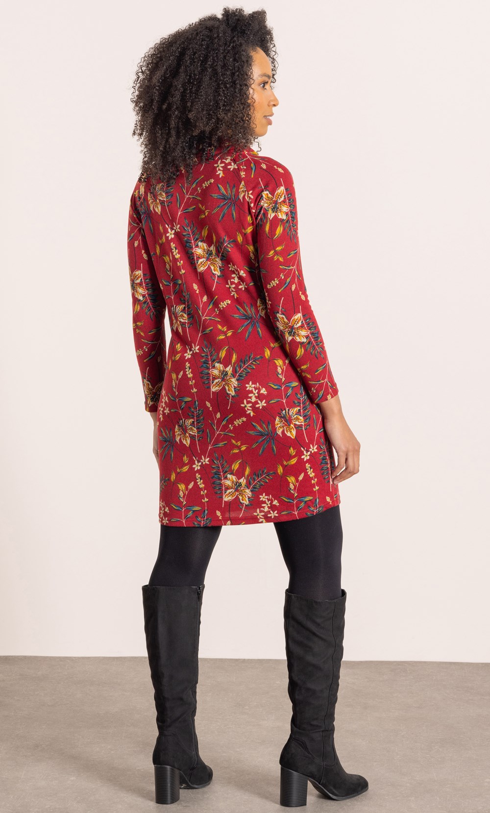 Botanical Print Cowl Neck Knitted Tunic Top