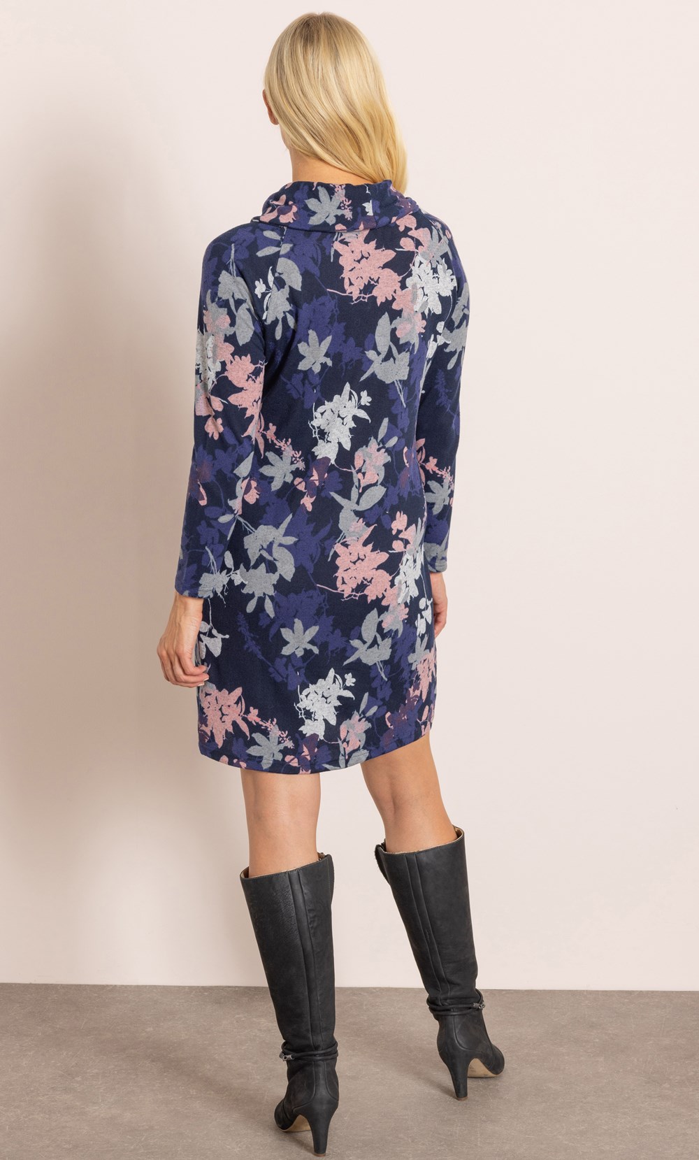 Botanical Printed Brushed Knitted Tunic Dress