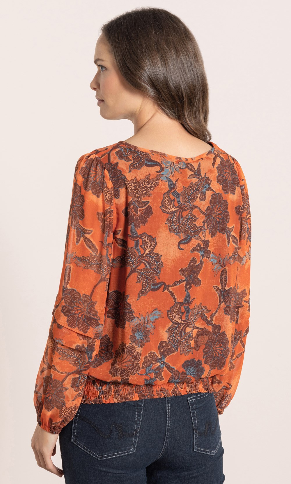 Botanical Printed Chiffon Smocked Top