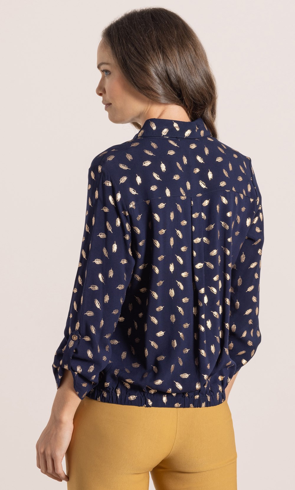 Foil Leaf Printed Tie Front Blouse