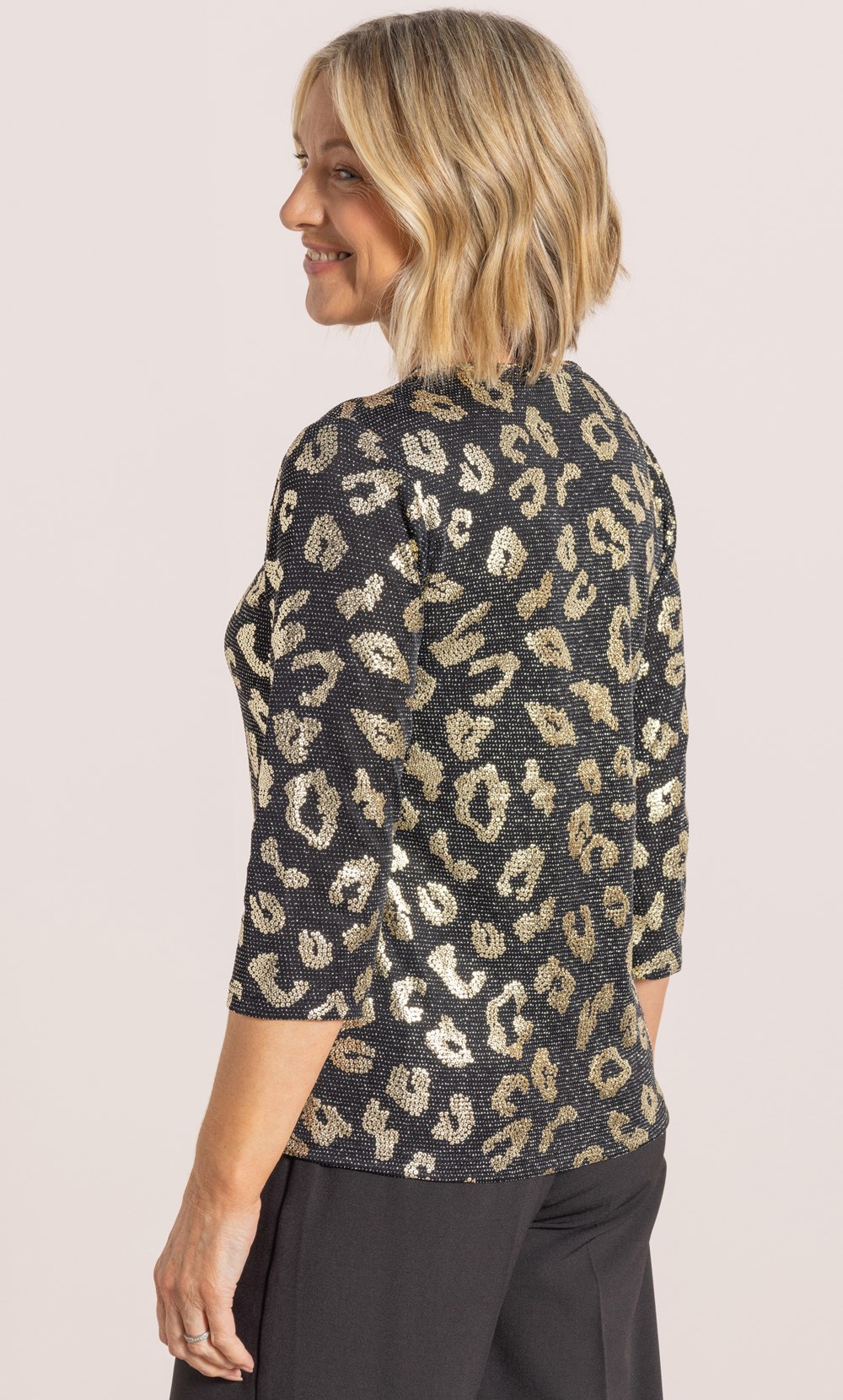 Anna Rose Shimmer Animal Print Lurex Top