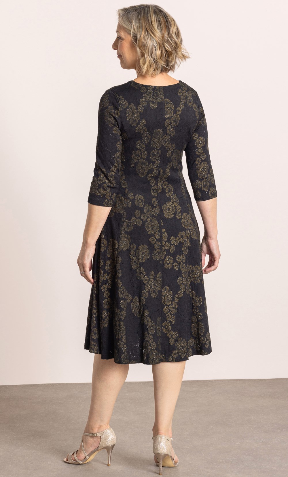 Anna Rose Glitter Print Panelled Lace Dress