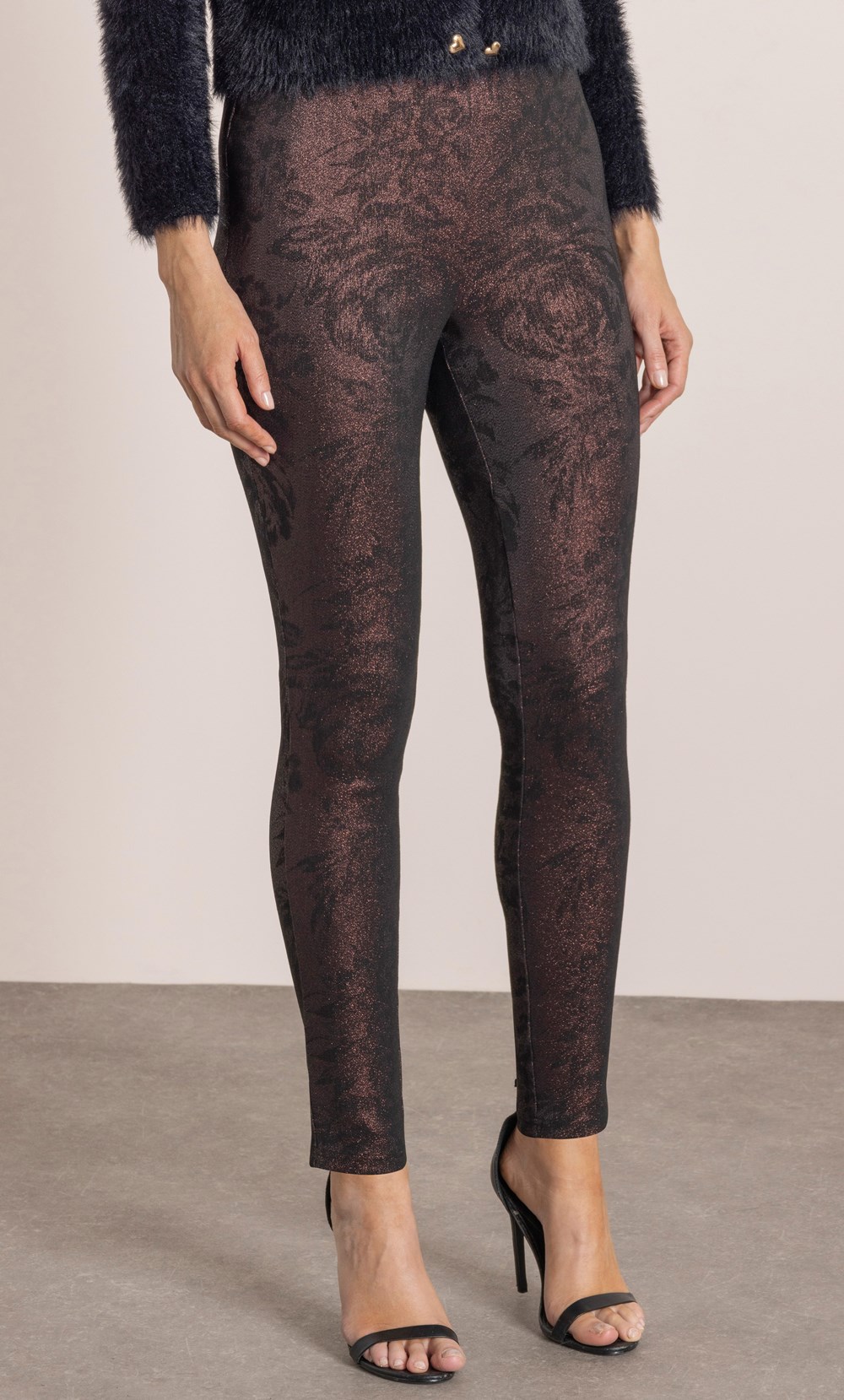 Floral Shimmer Fitted Slim Leg Trousers