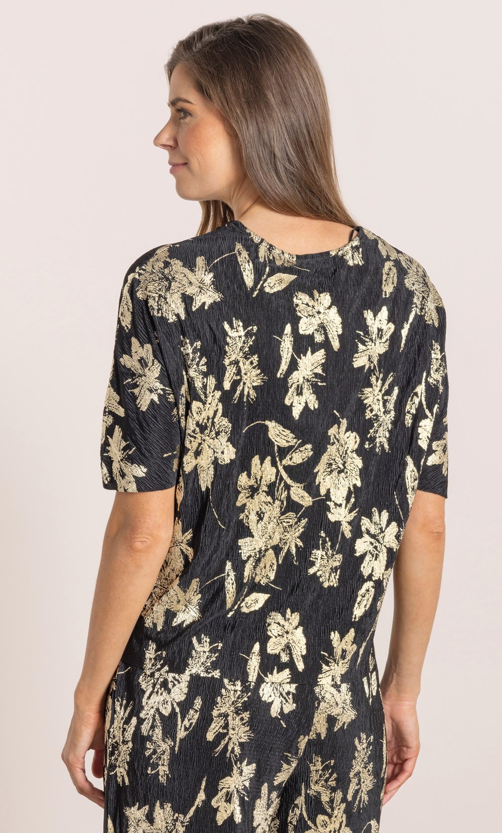 Floral Shimmer Print Plisse Top