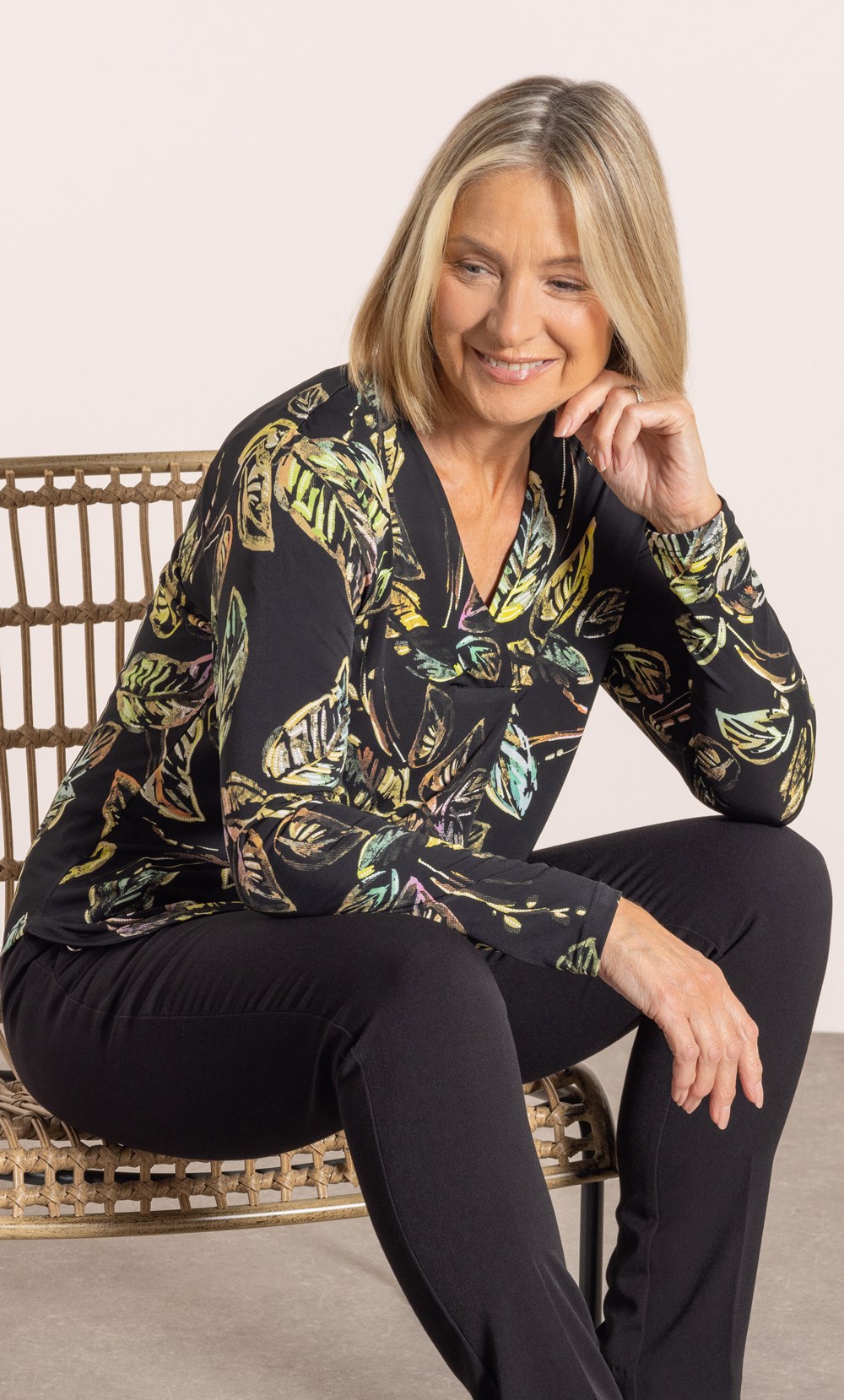 Anna Rose Textured Leaf Print Top