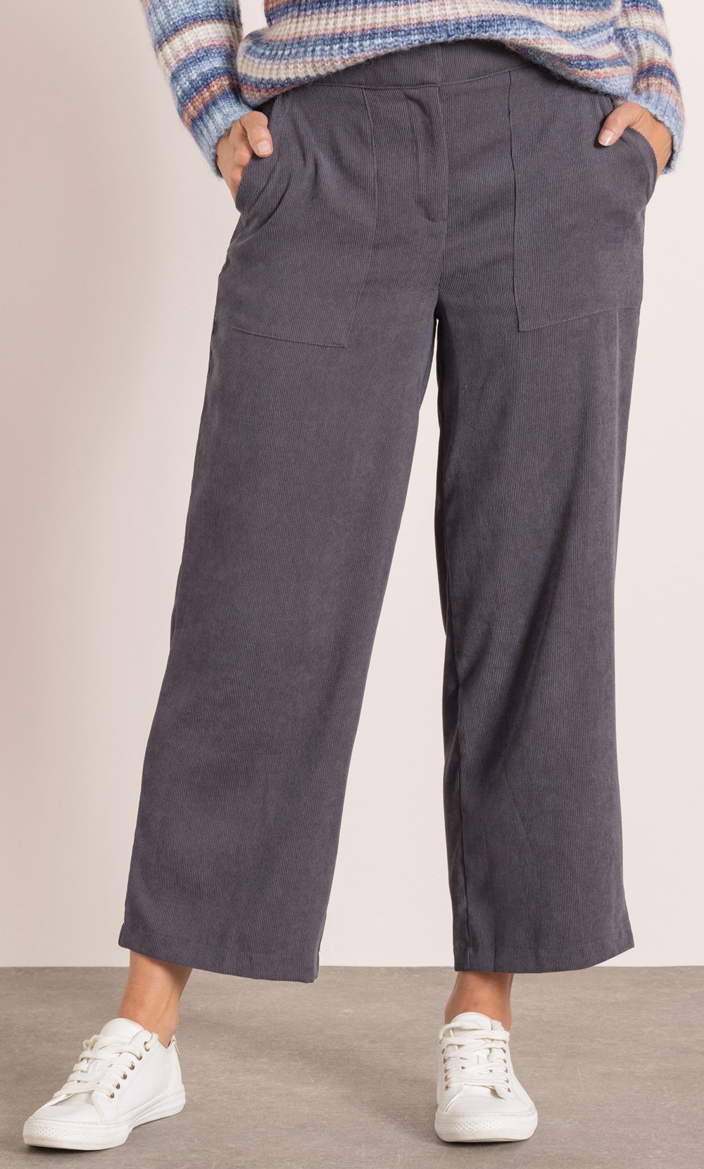 Wide Leg Cord Cropped Trousers