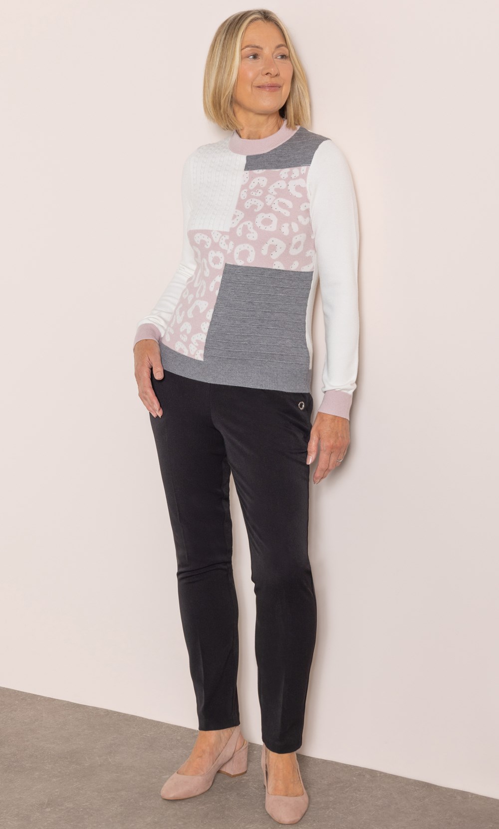 Anna Rose Patchwork Knit Embellished Jumper