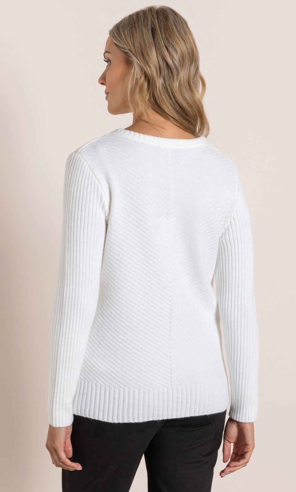 Ribbed Long Sleeve Jumper in White Klass