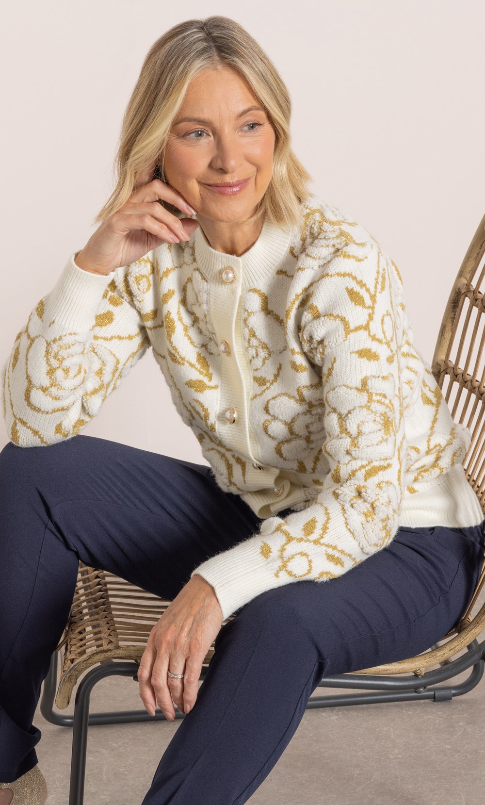 Anna Rose Shimmer Textured Floral Cardigan