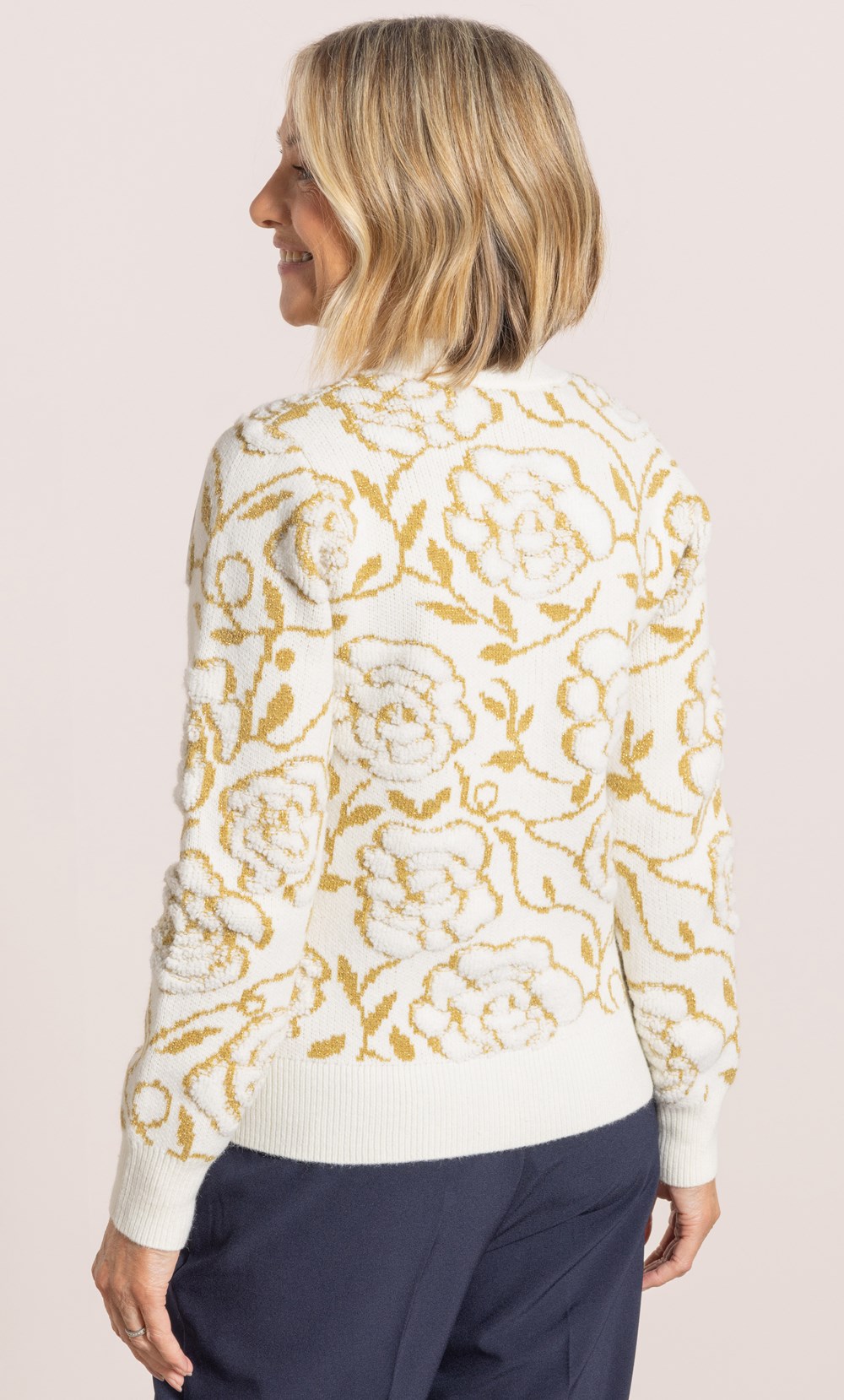 Anna Rose Shimmer Textured Floral Cardigan